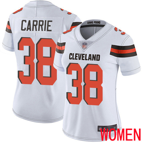 Cleveland Browns T J Carrie Women White Limited Jersey 38 NFL Football Road Vapor Untouchable